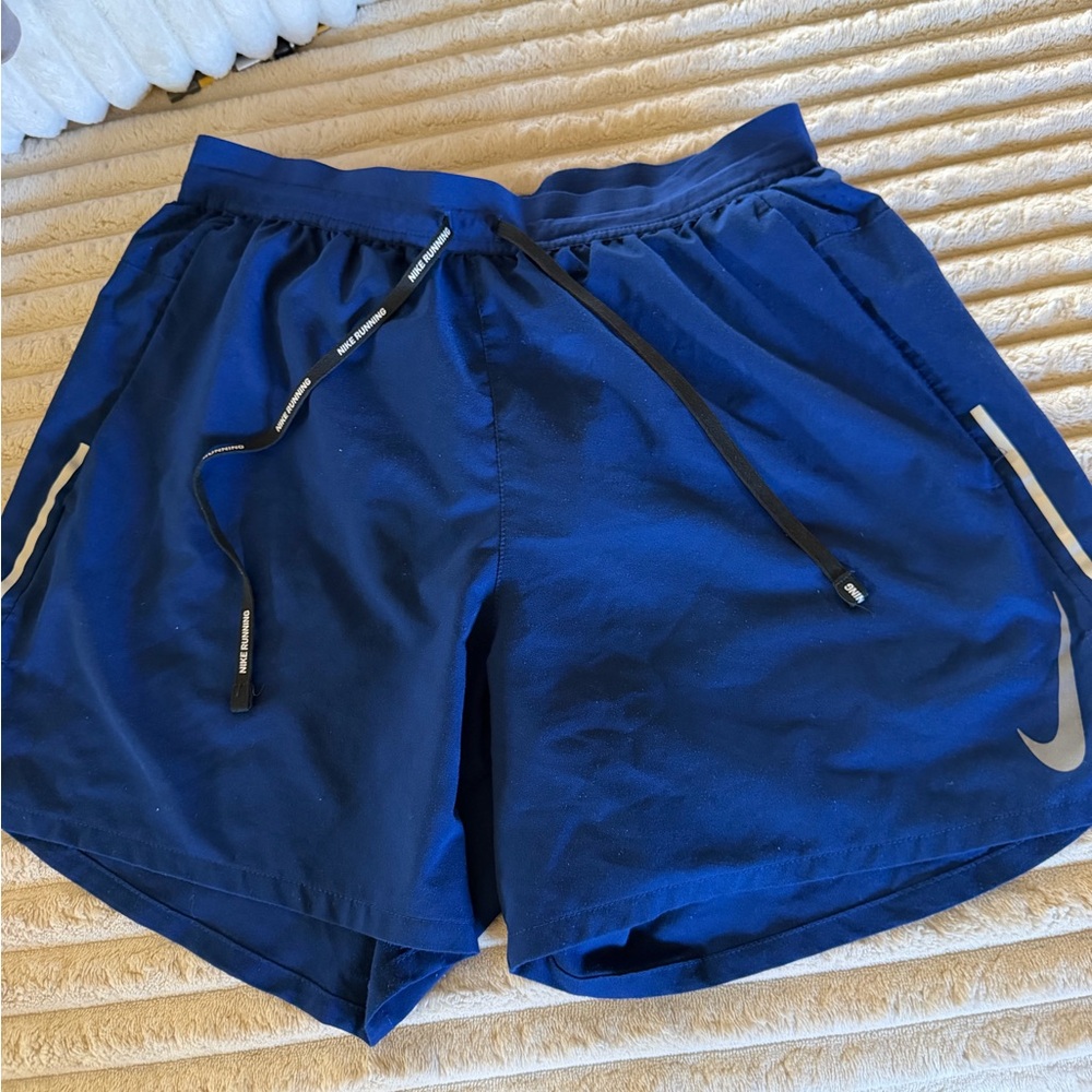 Nike Navy Blue Athletic Running Shorts with Reflective Swoosh